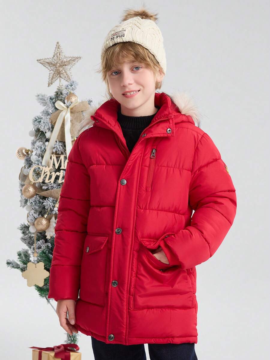 SOLOCOTE 男童加厚連帽拉鍊口袋外套,防風防水,冬季穿著