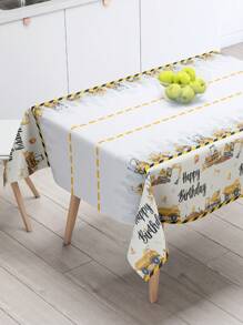 1 pieza Mantel con patrón de vehículo de construcción para decoración de fiesta de cumpleaños de niño, decoración de fiesta para recién nacido, decoración de mesa para reunión familiar y de amigos, decoración del hogar, regreso a clases, Día de San Valentín - vehículo de ingeniería - Ver 2