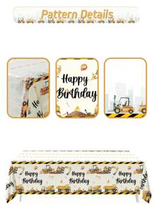 1 pieza Mantel con patrón de vehículo de construcción para decoración de fiesta de cumpleaños de niño, decoración de fiesta para recién nacido, decoración de mesa para reunión familiar y de amigos, decoración del hogar, regreso a clases, Día de San Valentín - vehículo de ingeniería - Ver 5