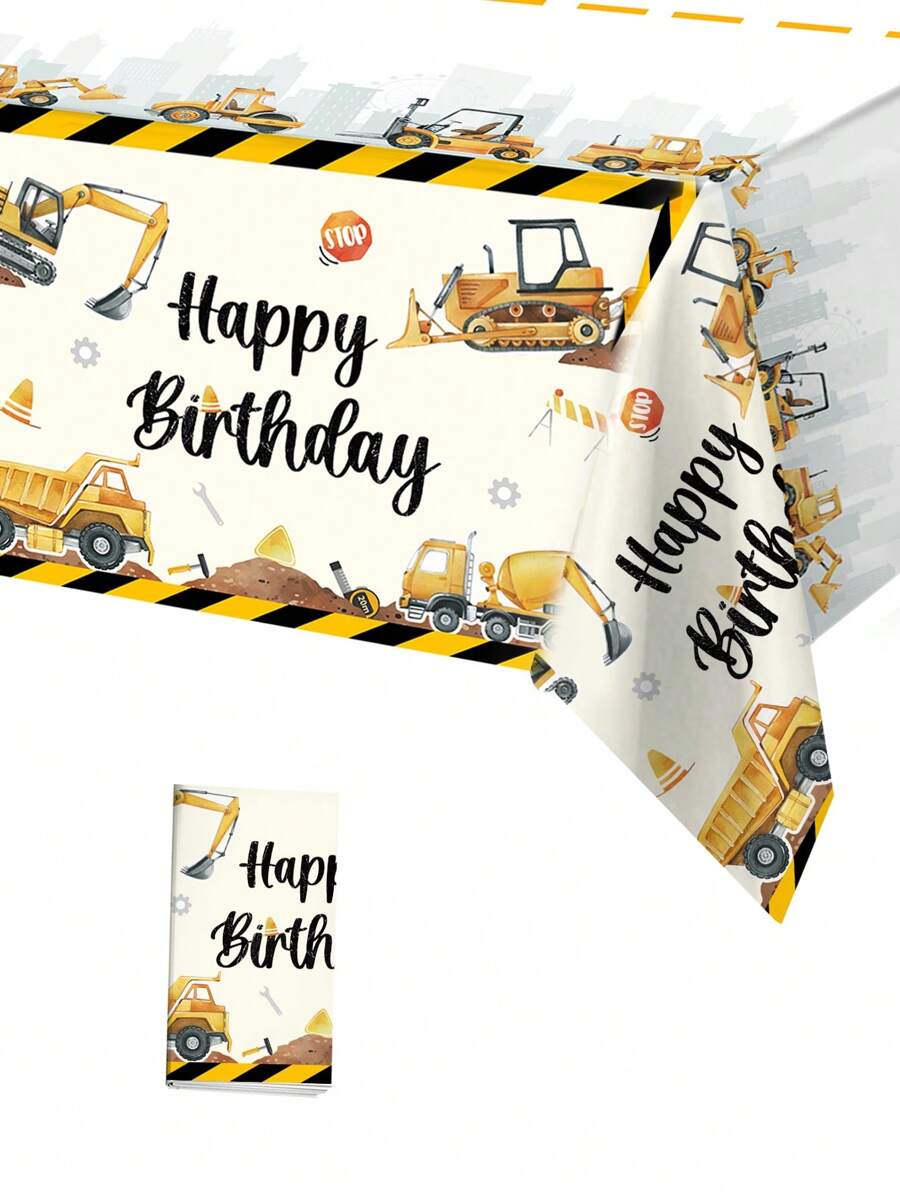 1 pieza Mantel con patrón de vehículo de construcción para decoración de fiesta de cumpleaños de niño, decoración de fiesta para recién nacido, decoración de mesa para reunión familiar y de amigos, decoración del hogar, regreso a clases, Día de San Valentín - vehículo de ingeniería - Ver 1