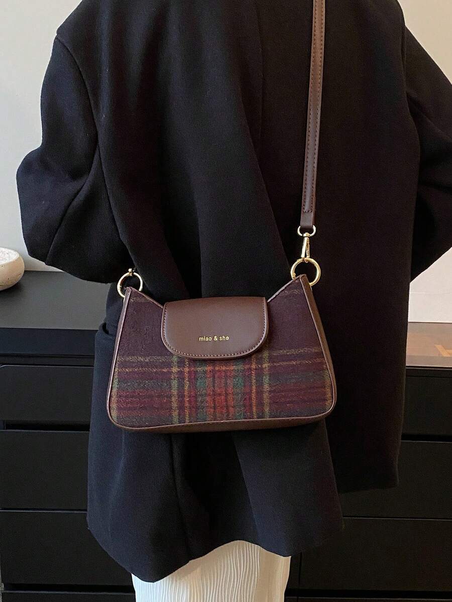 Plaid Pattern Women's Crossbody Bag - Red - View 1