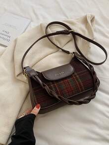 Plaid Pattern Women's Crossbody Bag - Red - View 5