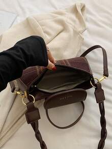 Plaid Pattern Women's Crossbody Bag - Red - View 6