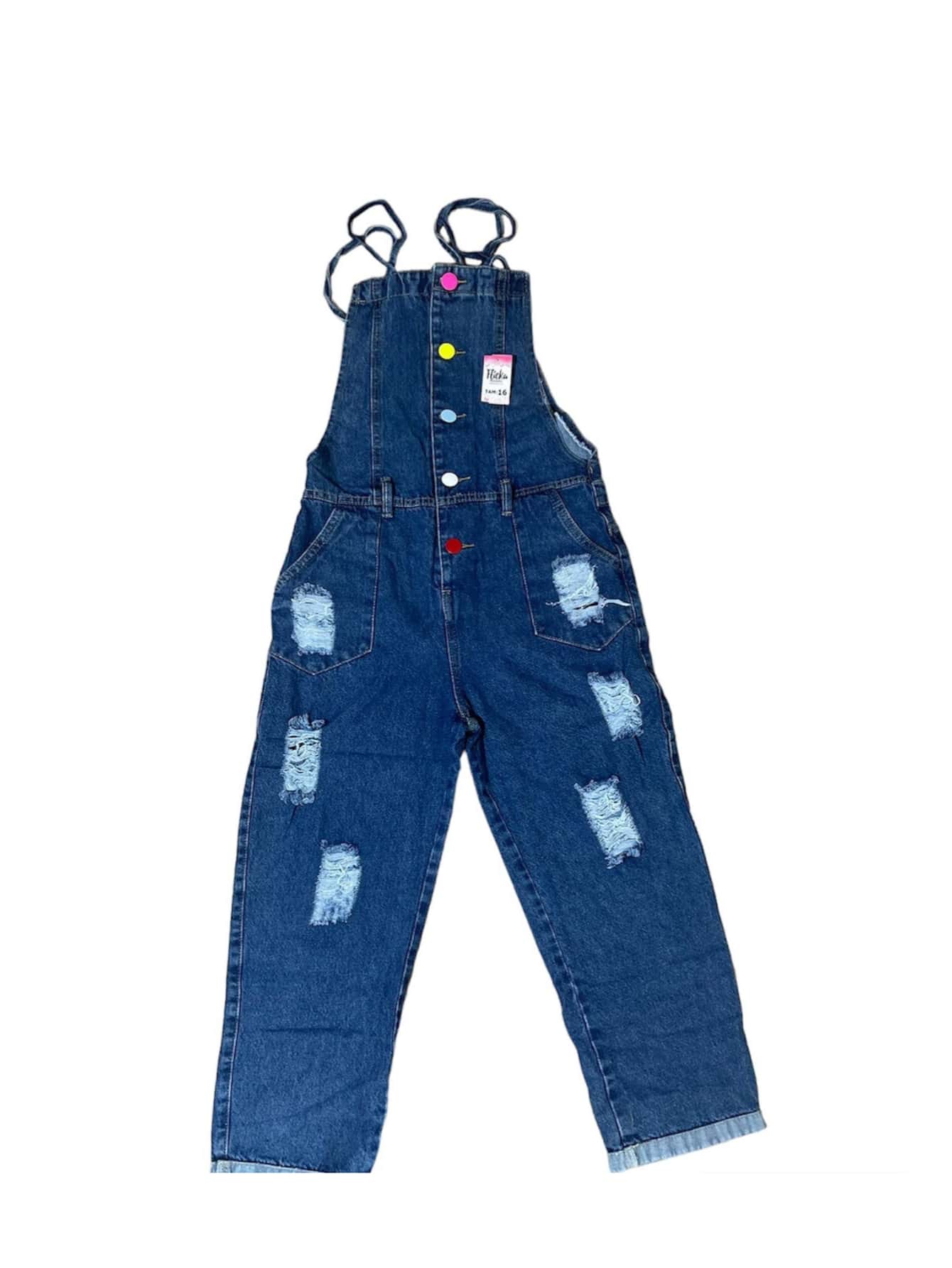 Young Girls Denim Overalls & Jumpsuits - 深色水洗藍 - 查看 1
