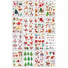 16 件裝聖誕節防水身體貼紙,臉部假紋身套裝,可愛的一次性紋身裝飾,適合派對聖誕裝飾