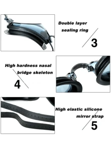 1 件舒适高端 PC 镜片双层密封圈弹性硅胶带防水游泳镜男女适用，海滩必需品，海滩配件，泳池浮板 - 黑色 - 查看 6