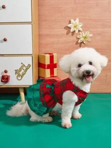 1 chiếc váy Giáng sinh kẻ sọc xanh lá cây cho thú cưng, trang phục ngày lễ cho mèo và chó - màu xanh lá - Xem 3