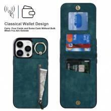 A New Multifunctional Retro Style Zipper Flip Wallet, With Finger Ring Bracket, Full Cover Shockproof & Wear Resistant, High Fashion Tpu Phone Case, Suitable For Various Apple Models