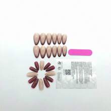 24入組中長形杏仁美甲,酒紅色和閃爍星星設計的假指甲,附有凝膠膠水和1pc指甲文件