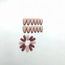 24入組中長形杏仁美甲,酒紅色和閃爍星星設計的假指甲,附有凝膠膠水和1pc指甲文件