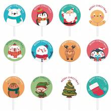 12入組聖誕主題描繪的圓形紙杯蛋糕托盤,適合節日派對杯子蛋糕裝飾