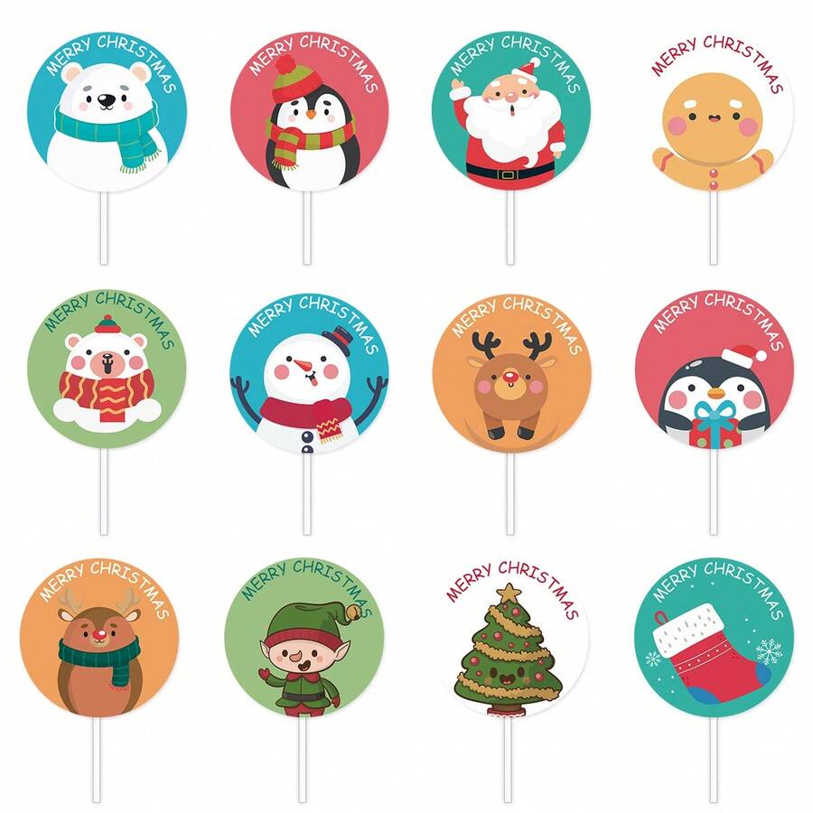 12入組聖誕主題描繪的圓形紙杯蛋糕托盤,適合節日派對杯子蛋糕裝飾