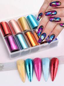 10 色金属美甲贴 1 盒全息金属镜面金色银色星星纸质凝胶抛光转移贴纸 DIY 图案美甲装饰 - 彩色 - 查看 2