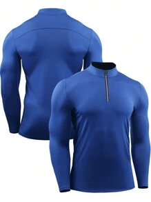 NELEUS Men's 3 Pack Athletic Compression High Neck Long Sleeve T-Shirt For Running, Working Out, And Fitness - Xanh lam, Hải quân, Đỏ #3 - Xem 2