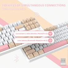 Ak871 Wireless Mechanical Keyboard, 87-Key Tkl Hot-Swap Gaming Keyboard, Dual Mode Bt5.0/2.4g, With Detachable Frame, Usb Hub Oem Keycaps Pc, Ps4 Custom Keyboard - White Tea & Blue Switch - White tea & blue switch - View 3