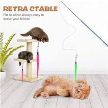 9 Piezas / Set Juego De Juguetes Para Gatos Con Plumas Coloridas Que Incluye Caña De Pescar Telescópica Para Juegos Interactivos, Uso En Interiores - Multicolor - Ver 3