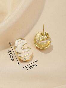 2pcs Metallic Enamel Asymmetrical Geometric Design Statement Earrings For Fashion Accessory - Beige - View 3