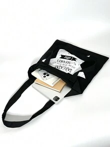 Bolso de hombro tipo tote con estampado de estrellas y letras para mujer - Negro - Ver 3