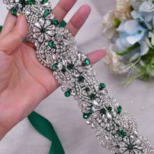 1pc新娘鑽石腰帶,適用於女性婚禮配飾,派對和伴娘服裝裝飾 - 綠色 - 查看 2