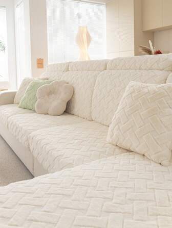 1 件毛絨彈性四季通用彈性沙發墊套,現代簡約風格防滑沙發外套,適用於 L 型沙發和 1/2/3/4 座沙發,客廳沙發保護套