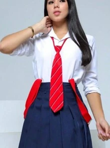 CONJUNTO UNIFORME REBELDE RBD KIT COMPLETO TENDENCIA TREND - Azul Marinho - Visão 3
