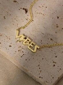 1 Pc Golden Color Lightening Initials Letters VIBES Delicate Pendant Necklace for Women - Gold - View 1