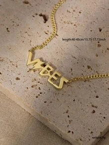 1 Pc Golden Color Lightening Initials Letters VIBES Delicate Pendant Necklace for Women - Gold - View 3