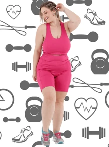 Plus Size Shorts - 玫紅色 - 查看 3