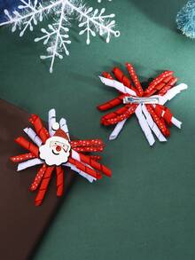 2 件/包 兒童聖誕聖誕老人緞帶蝴蝶結髮夾 - 彩色 - 查看 4