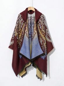 女士孔雀羽毛披肩,適合拍照,適合所有季節 - 酒紅色 - 查看 7