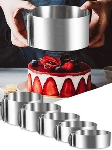 1pc Stainless Steel Adjustable Mousse Cake Ring - Light Grey - View 1