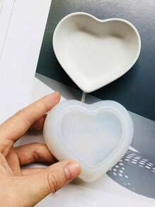 心型收納盤石膏模具小飾品混凝土托盤矽膠模具方心型水泥蠟燭杯環氧樹脂燭台模具 - 白色 - 查看 1