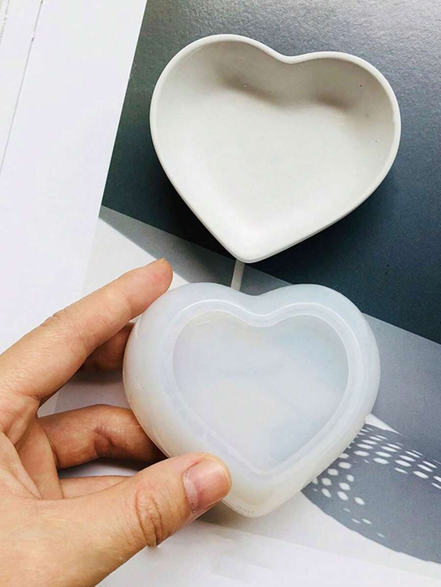 心型收納盤石膏模具小飾品混凝土托盤矽膠模具方心型水泥蠟燭杯環氧樹脂燭台模具 - 白色 - 查看 1