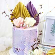 2入組中式風格生日蛋糕裝飾長壽屏風和蝴蝶蘭手持風扇附件 - 金色 - 查看 10