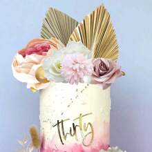 2入組中式風格生日蛋糕裝飾長壽屏風和蝴蝶蘭手持風扇附件 - 金色 - 查看 7