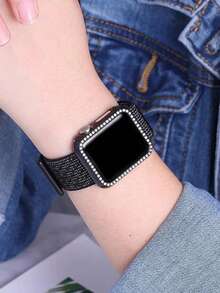 1入女士閃亮鑽石裝飾鋁合金手錶殼,適用於 Apple Watch 40/41/44/45/49mm,適用於 Apple Watch Ultra2/ultra/se/9/8/7/6/5/4(無鋼化玻璃) - 黑色 - 查看 4