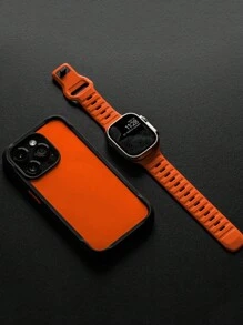 1件中性運動方形扣矽膠錶帶，適用於Apple Watch 46mm 49mm 40mm 44mm 45mm 41mm 42mm 38mm，可調節錶帶，適合 Series 12 11 10 9 8 SE 7 6 5 4 3 2 1 Ultra 4/3/2/1 S12/S11 - 橘色 - 查看 7