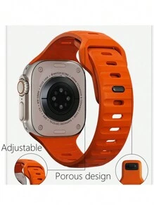 1件中性運動方形扣矽膠錶帶，適用於Apple Watch 46mm 49mm 40mm 44mm 45mm 41mm 42mm 38mm，可調節錶帶，適合 Series 12 11 10 9 8 SE 7 6 5 4 3 2 1 Ultra 4/3/2/1 S12/S11 - 橘色 - 查看 3