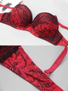 French Lace Sexy Underwear Printed Bra, Absorbs Sweat,Breathable - Red - View 5