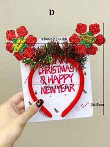 1件聖誕主題毛絨頭箍,帶鑲有星星和花朵的閃亮元素,是冬季派對的髮飾配件