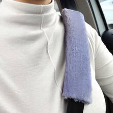 2pcs Plush Seat Belt Shoulder Pad, Car Seat Belt Cover And Handle Cover, Gray - Grey - View 4