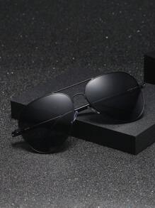 复古飞行员风格金属时尚眼镜，经典男女通用户外旅行海滩度假休闲装饰日常眼镜，适合夏季海滩度假、户外、旅行 - 黑色 - 查看 3