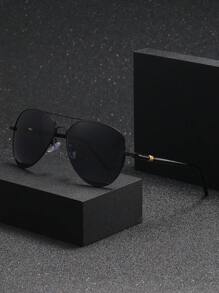 复古飞行员风格金属时尚眼镜，经典男女通用户外旅行海滩度假休闲装饰日常眼镜，适合夏季海滩度假、户外、旅行 - 黑色 - 查看 2