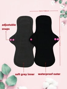5 PCS Cloth Menstrual Pad Sanitary Washable Reusable Pad - Black - View 3