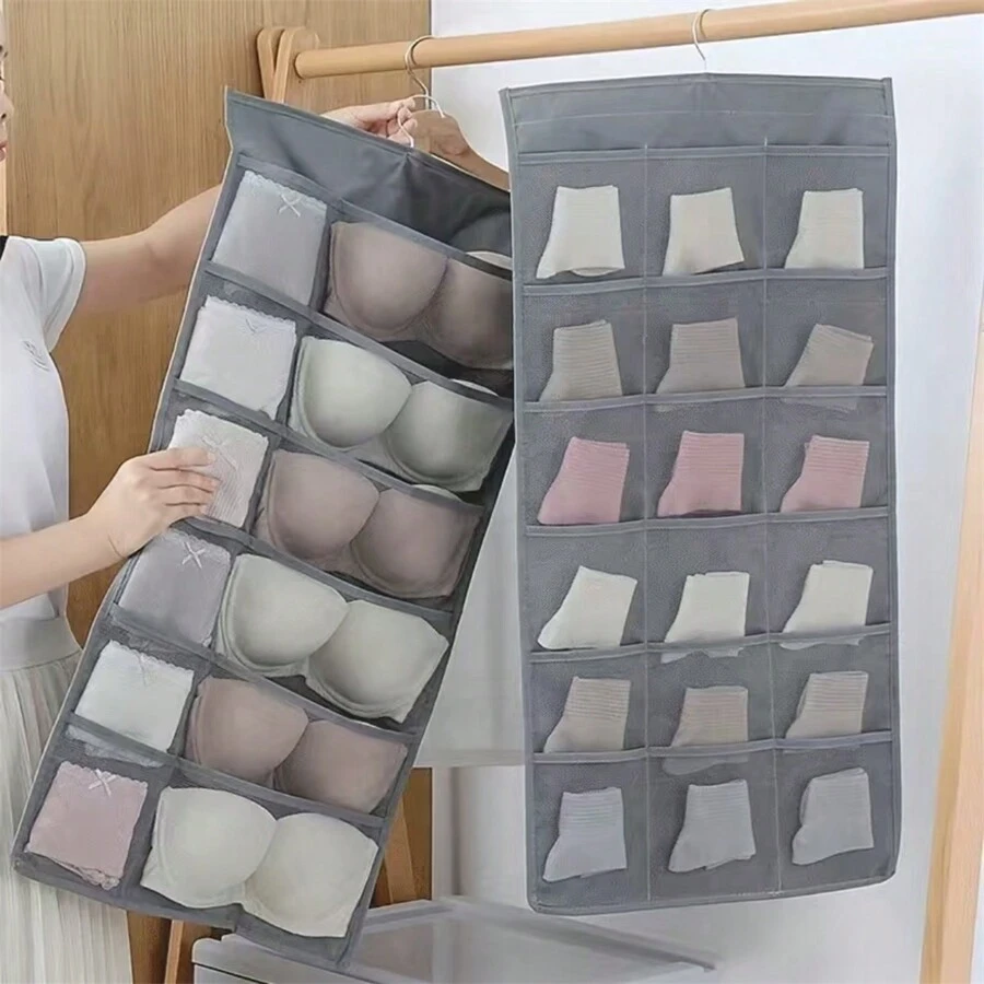 30目雙面掛袋，襪子、胸罩、內衣收納袋，櫥櫃收納袋，雙面收納袋，衣物收納，抽屜組織，適用於內衣，褲襪，經紀人組織袋，老師收納袋