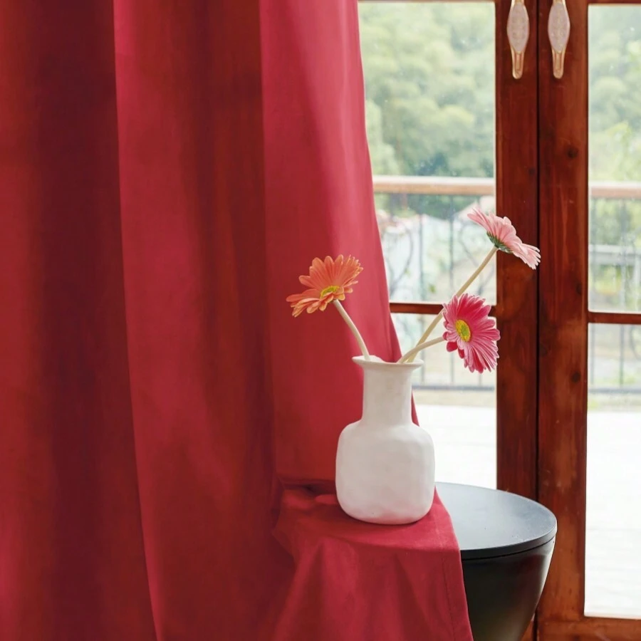 酒紅色絲絨窗簾 - 酒紅色 - 查看 1