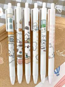 6pcs/set Cute Panda Design Retractable Black Ballpoint Pens - Multicolor - View 5