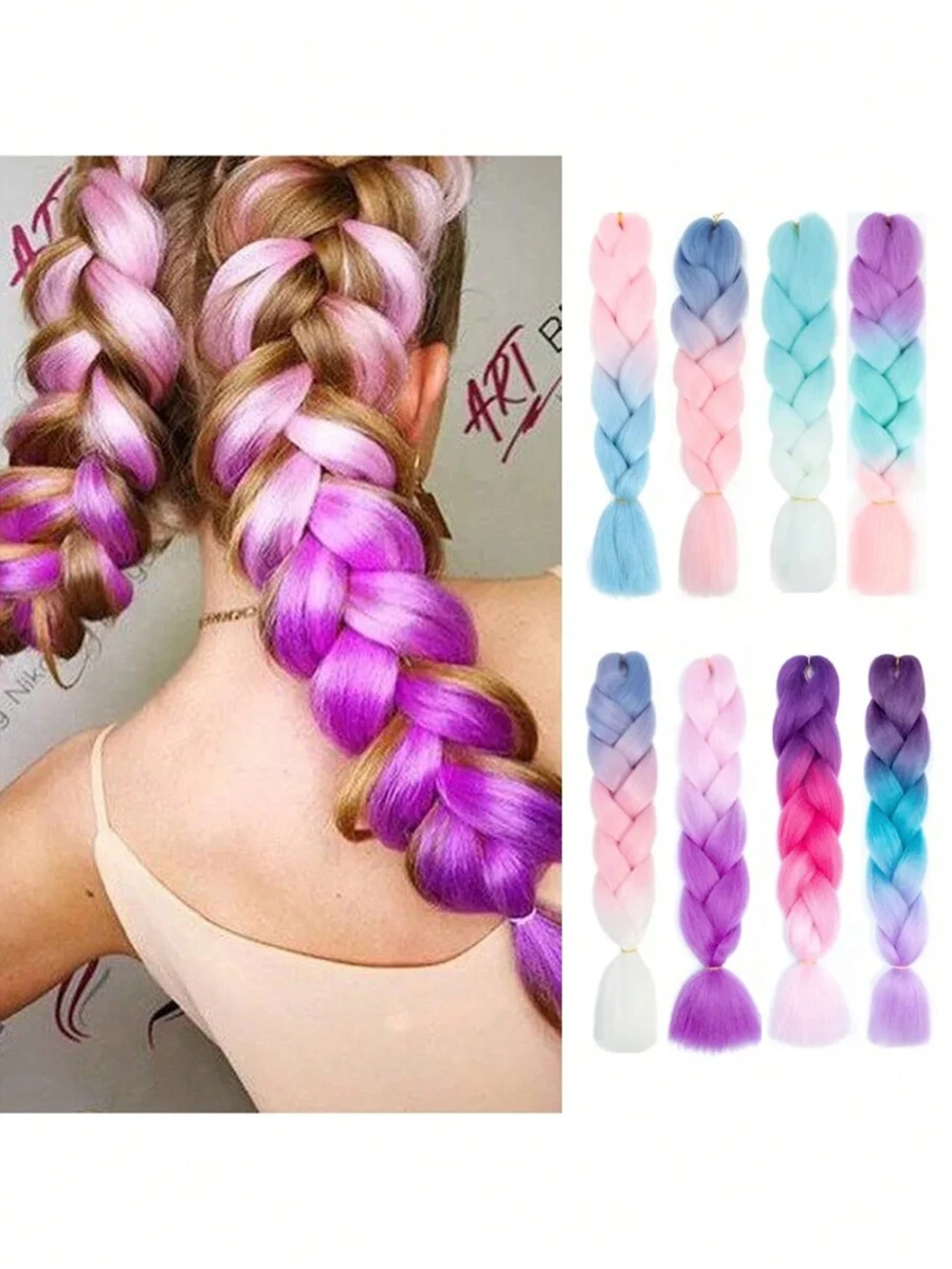 1入組24英寸人造辮髮,漸層辮髮,適用於女性diy髮辮,粉紫色