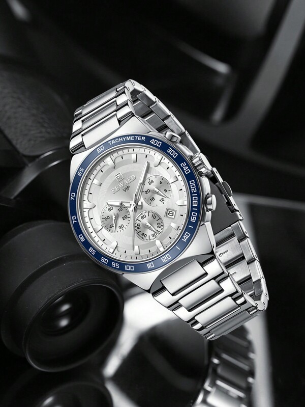 REWARD REWARD Men's Quartz Watch Business Fashion Style Timing Calendar Luminous Hands Multi-Functional Men Wristwatch High Quality Gift Classic Design Stainless Steel Watch Band