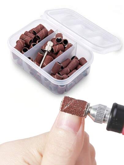 75pcs/Box Brown Coated Nail Sanding Band With Bearing Accessory Set For Electric Nail Drill, Nail Art Tool